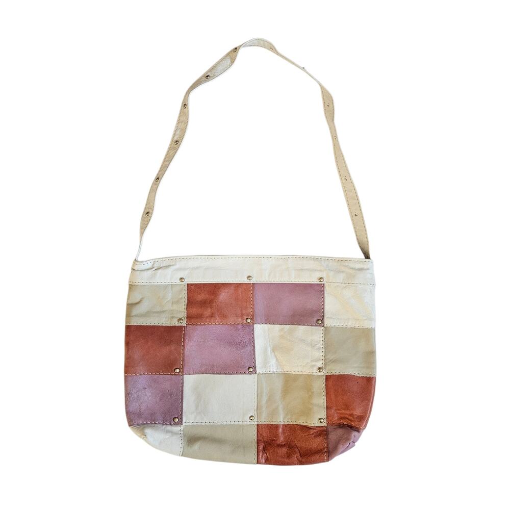 Faux Leather Studded Patchwork Shoulder Bag